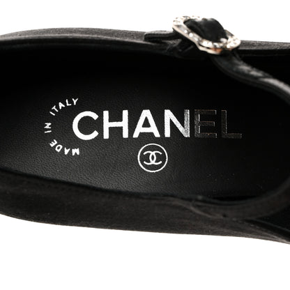 Chanel Satin Crystal Mary Jane Pumps 38 Black 6 of 9
