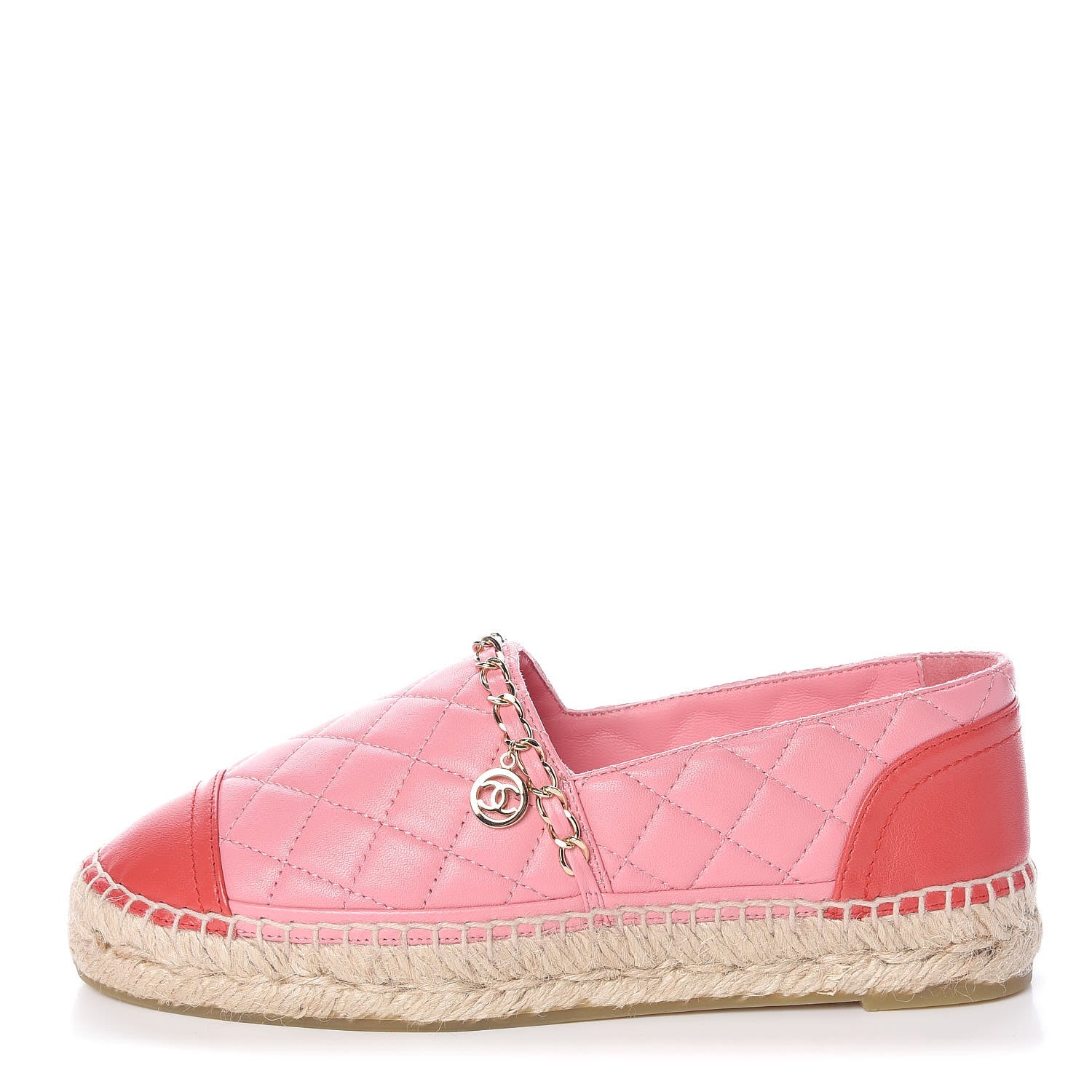 Chanel Lambskin Quilted CC Chain Espadrilles 36 Pink Red 1 of 12