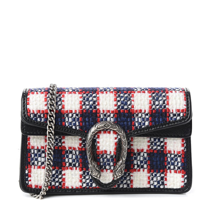 Gucci Vintage Tweed Check Super Mini Dionysus Shoulder Bag White Hibiscus Red Marine 1 of 9
