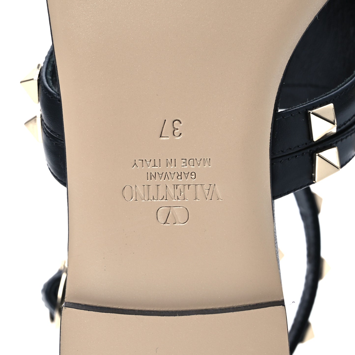Calfskin Rockstud Ankle Wrap Flat Thong Sandals 37 Black