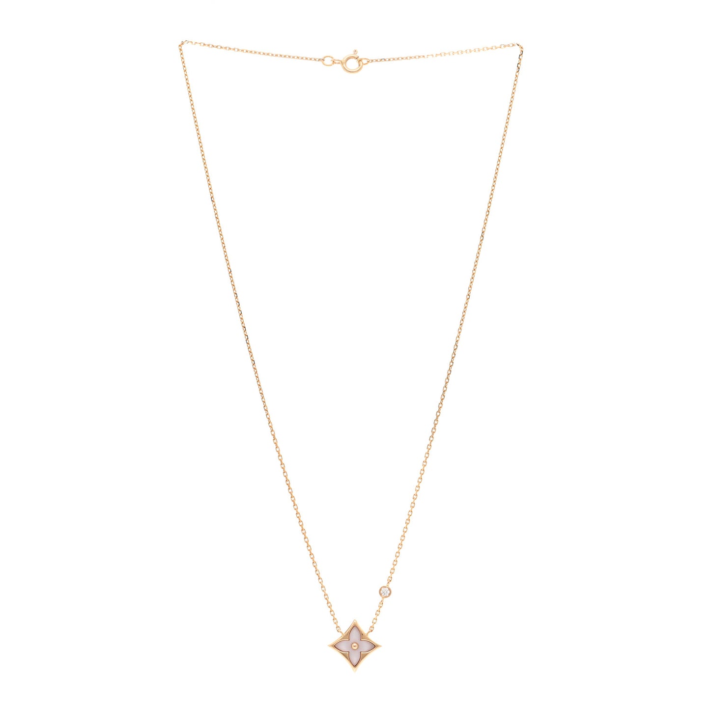 18K Pink Gold Diamond Pink Mother of Pearl Color Blossom BB Star Pendant Necklace