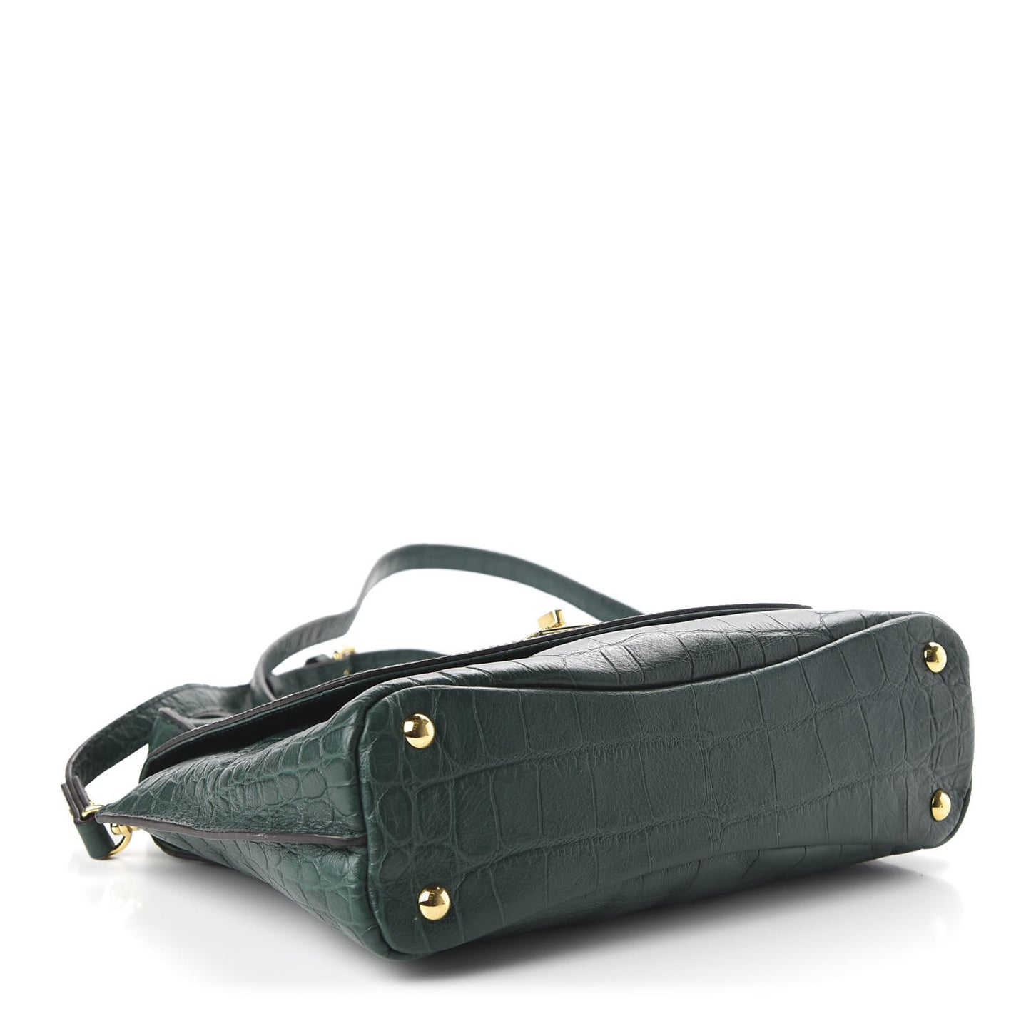 Calfskin Crocodile Embossed Top Handle Shoulder Bag Green