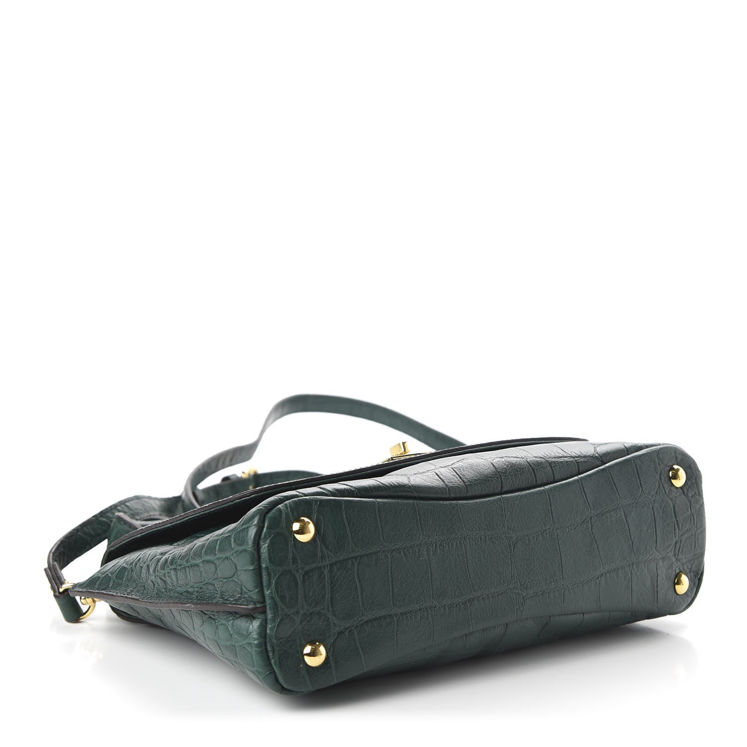 MCM Calfskin Crocodile Embossed Top Handle Shoulder Bag Green 4 of 9