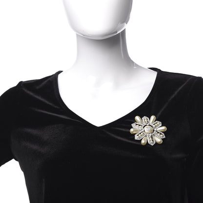 Chanel Pearl Crystal CC Snowflake Brooch Pearly White Silver 2 of 5