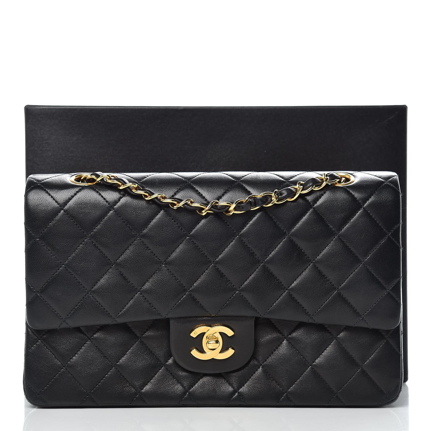 Lambskin Quilted Medium Double Flap Black