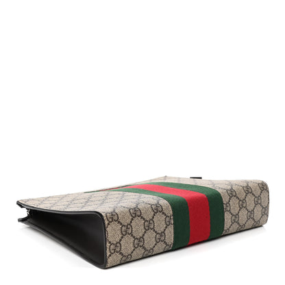 Gucci GG Supreme Monogram Selleria Calfskin Web New Web Cosmetic Case Beige Ebony Cocoa 3 of 4