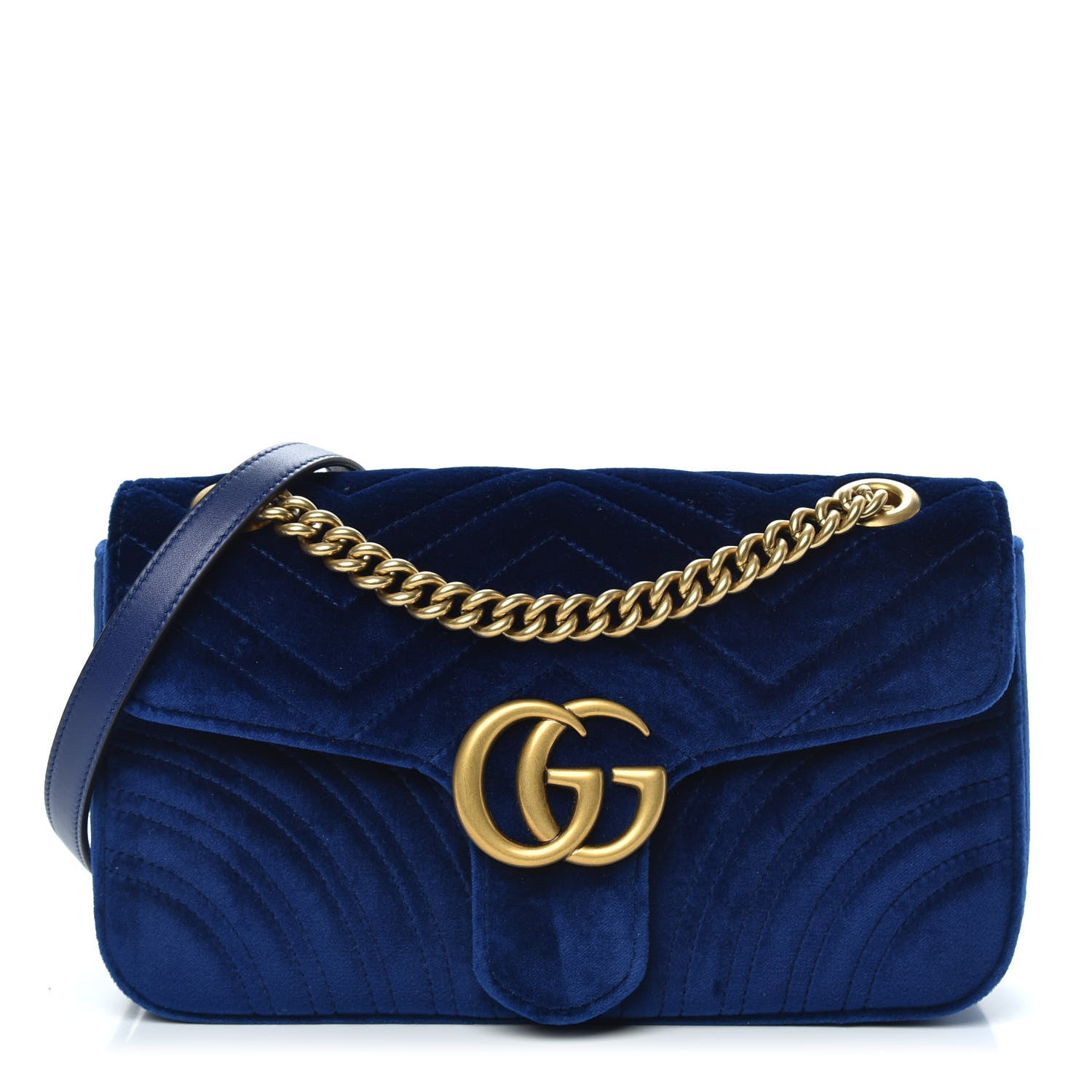 Gucci Velvet Matelasse Small GG Marmont Shoulder Bag Cobalt Blue 1 of 11