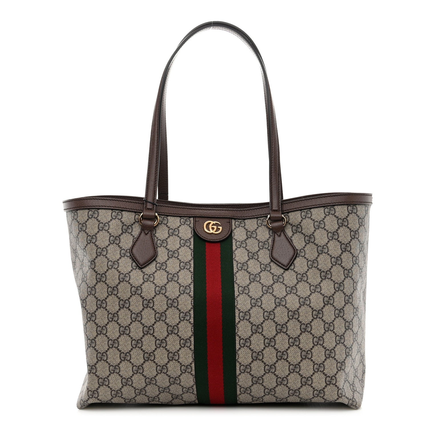 Gucci GG Supreme Monogram Textured Calfskin Web Medium Ophidia Shopping Tote Beige Ebony New Acero 1 of 9