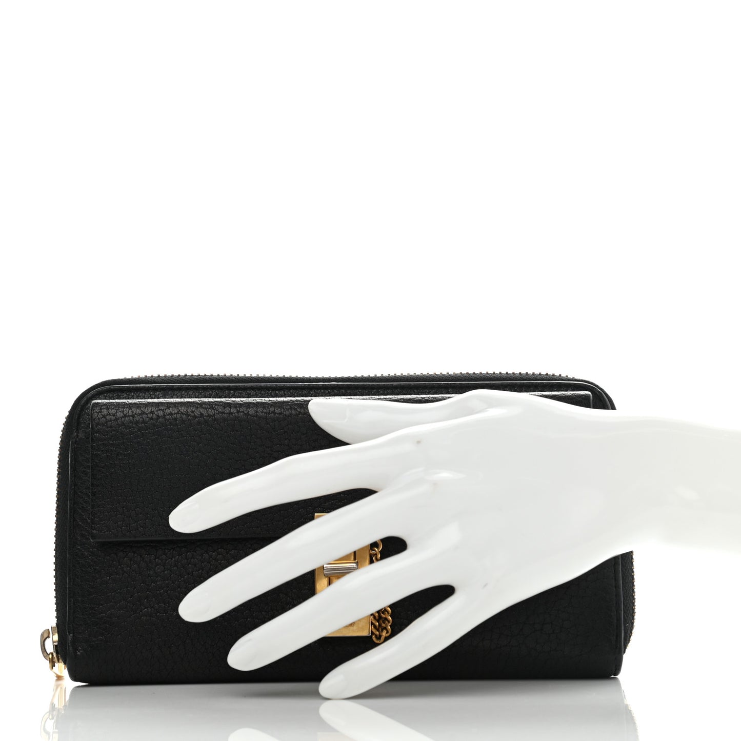 Grained Lambskin Drew Long Wallet with Flap Black