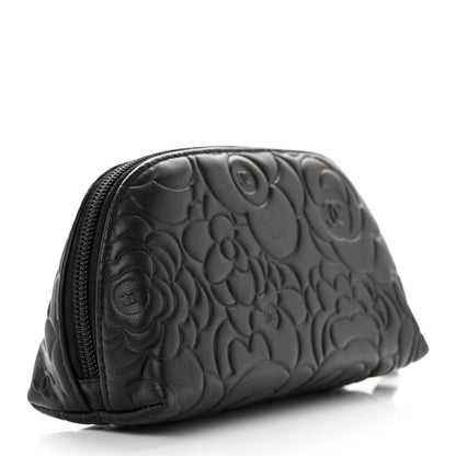 Chanel Lambskin Camellia Embossed Cosmetic Case Black 3 of 12