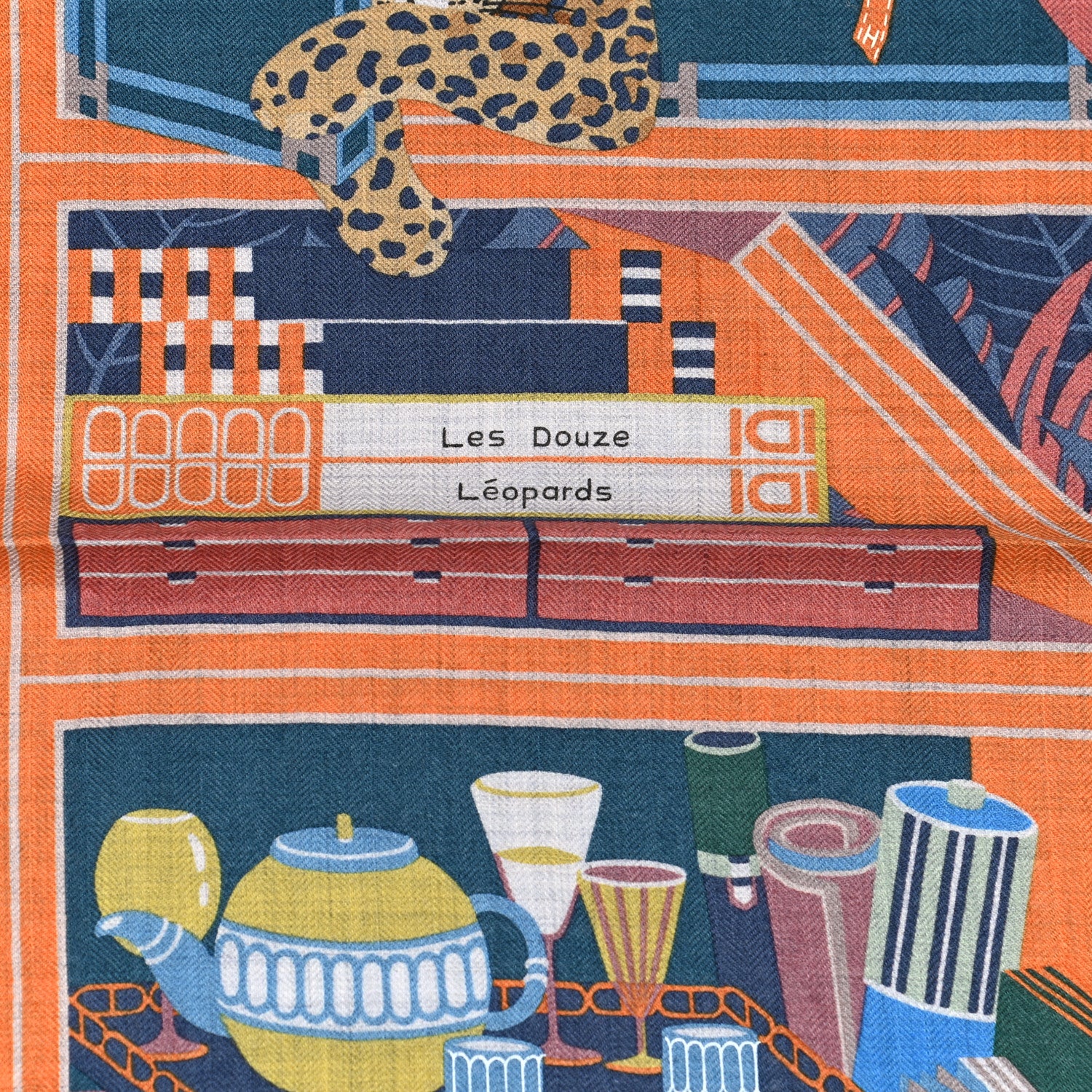 Hermes Cashmere Silk Les Douze Leopards Shawl 140 Gris Chine Rose White 4 of 4