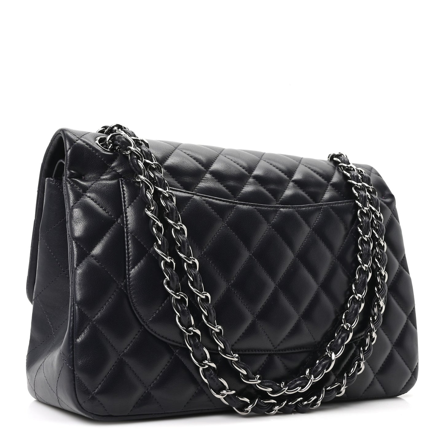 Lambskin Quilted Jumbo Double Flap Navy