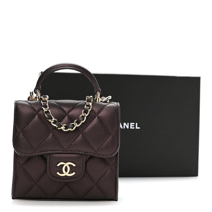 Chanel Iridescent Lambskin Quilted Top Handle Clutch With Chain Burgundy 12 of 12