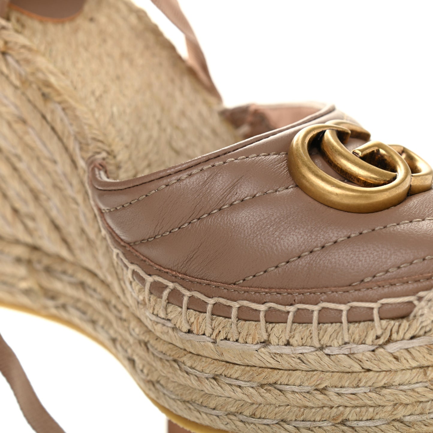 Nappa Matelasse GG Marmont Ankle Wrap Platform 35/120mm Espadrille Wedges 36.5 Porcelain Rose