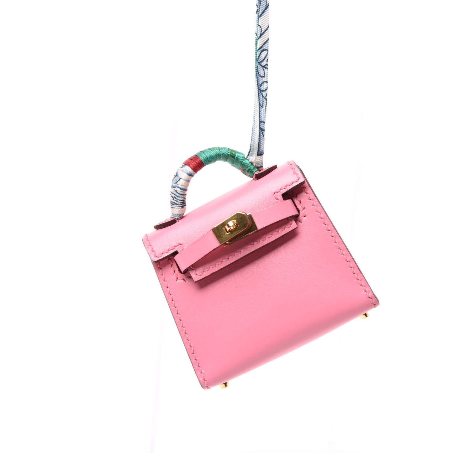 Tadelakt Mini Kelly Twilly Bag Charm Rose Confetti