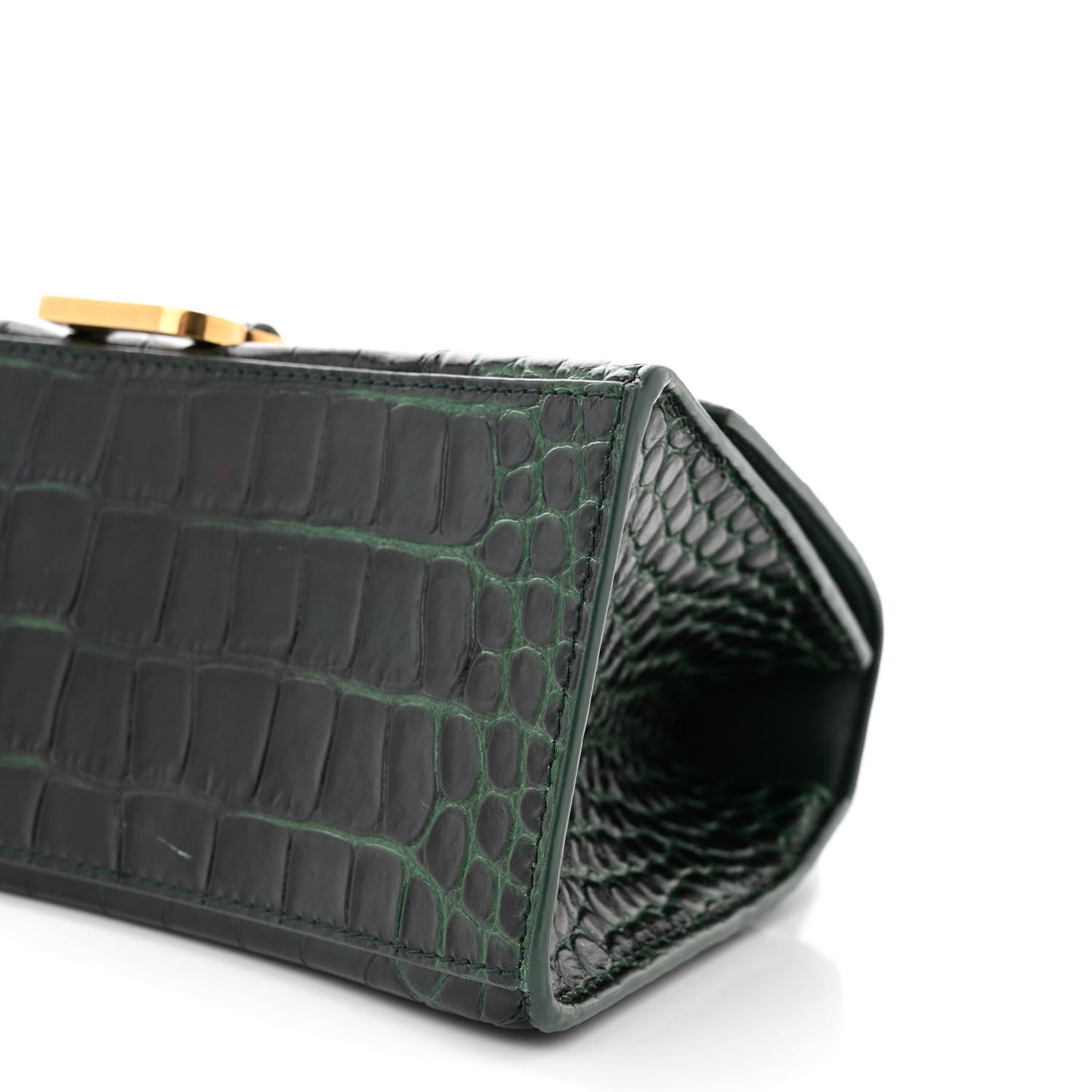 Shiny Calfskin Crocodile Embossed Small Hourglass Top Handle Bag Forest Green