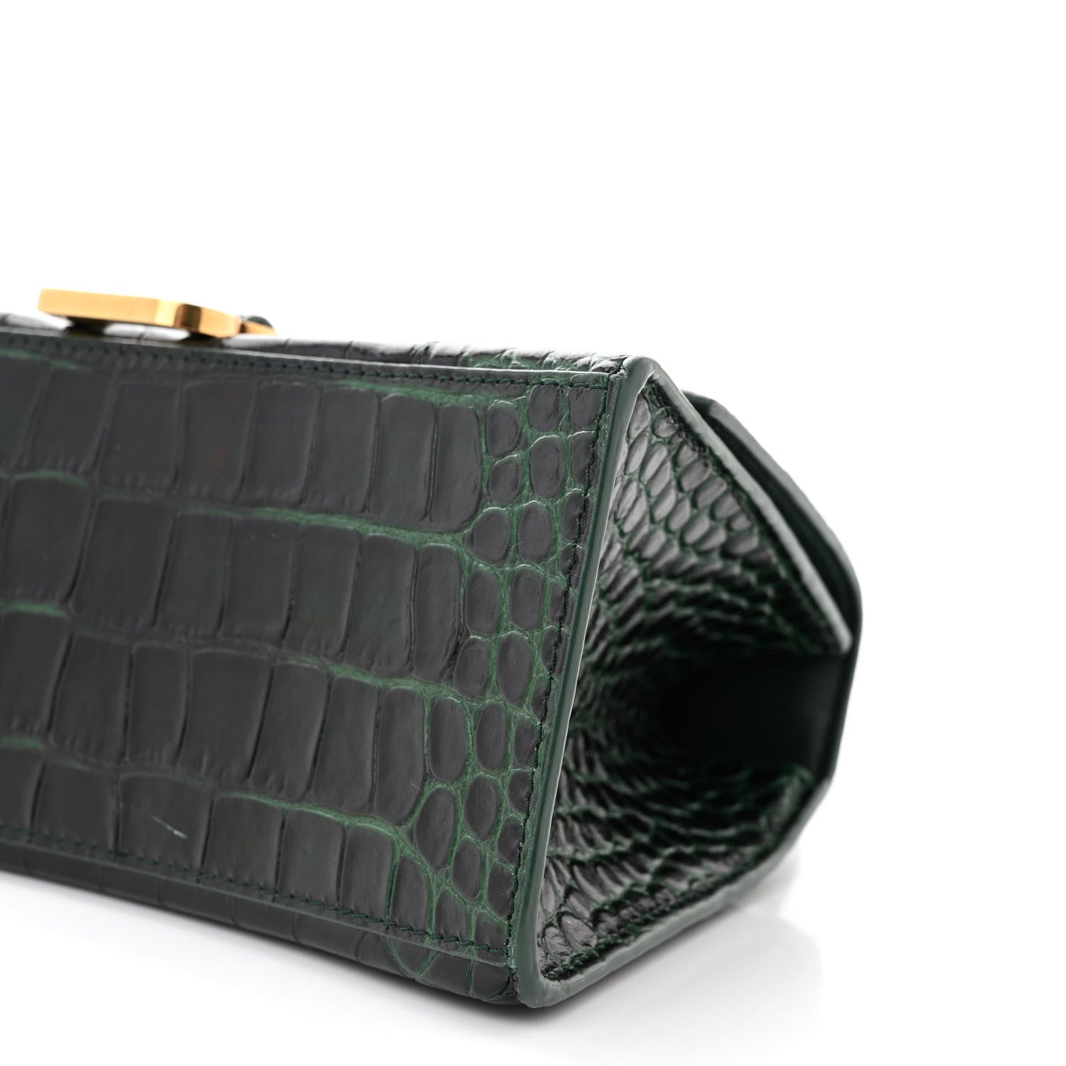 Balenciaga Shiny Calfskin Crocodile Embossed Small Hourglass Top Handle Bag Forest Green 10 of 14