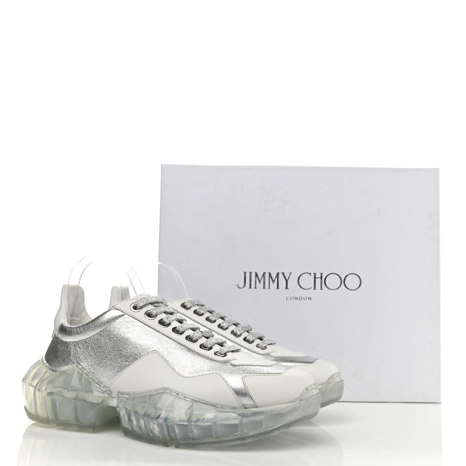 Jimmy Choo Metallic Calfskin Womens Diamond F Low Top Sneaker 40 White Silver 10 of 10