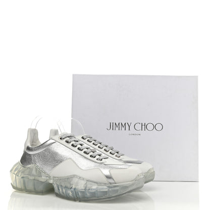 Jimmy Choo Metallic Calfskin Womens Diamond F Low Top Sneaker 40 White Silver 10 of 10