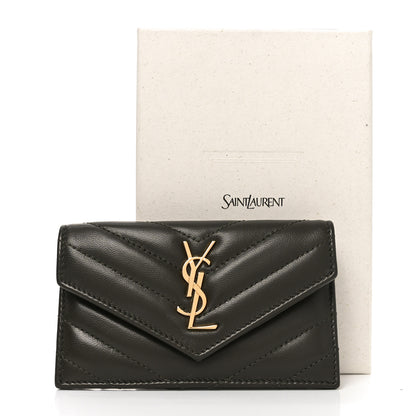 Saint Laurent Calfskin Matelasse Chevron Monogram Fragments Zippered Card Case Light Musk 8 of 8