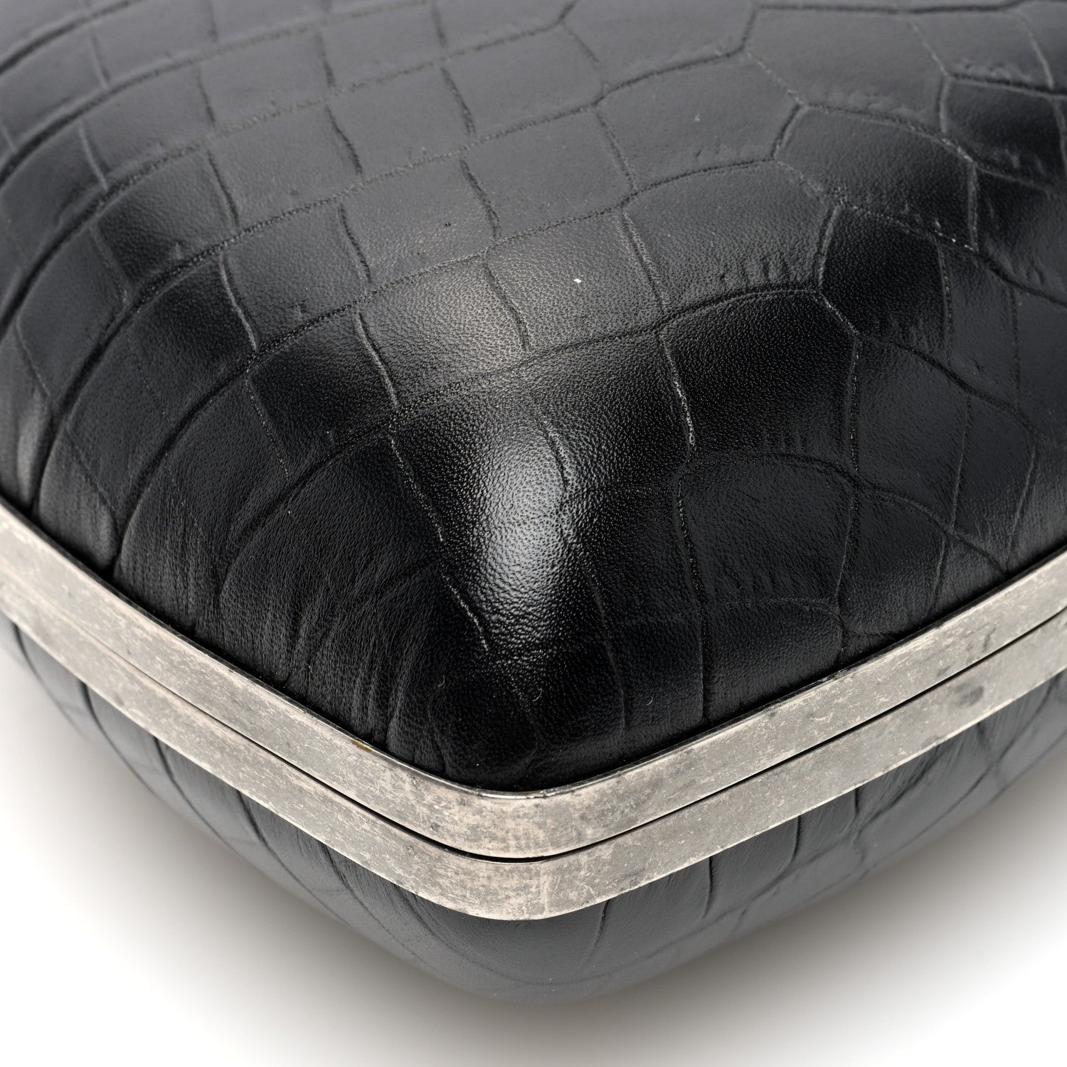 Saint Laurent Calfskin Crocodile Embossed Monogram Love Box Bag Black 8 of 9