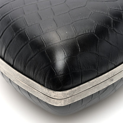 Saint Laurent Calfskin Crocodile Embossed Monogram Love Box Bag Black 8 of 9