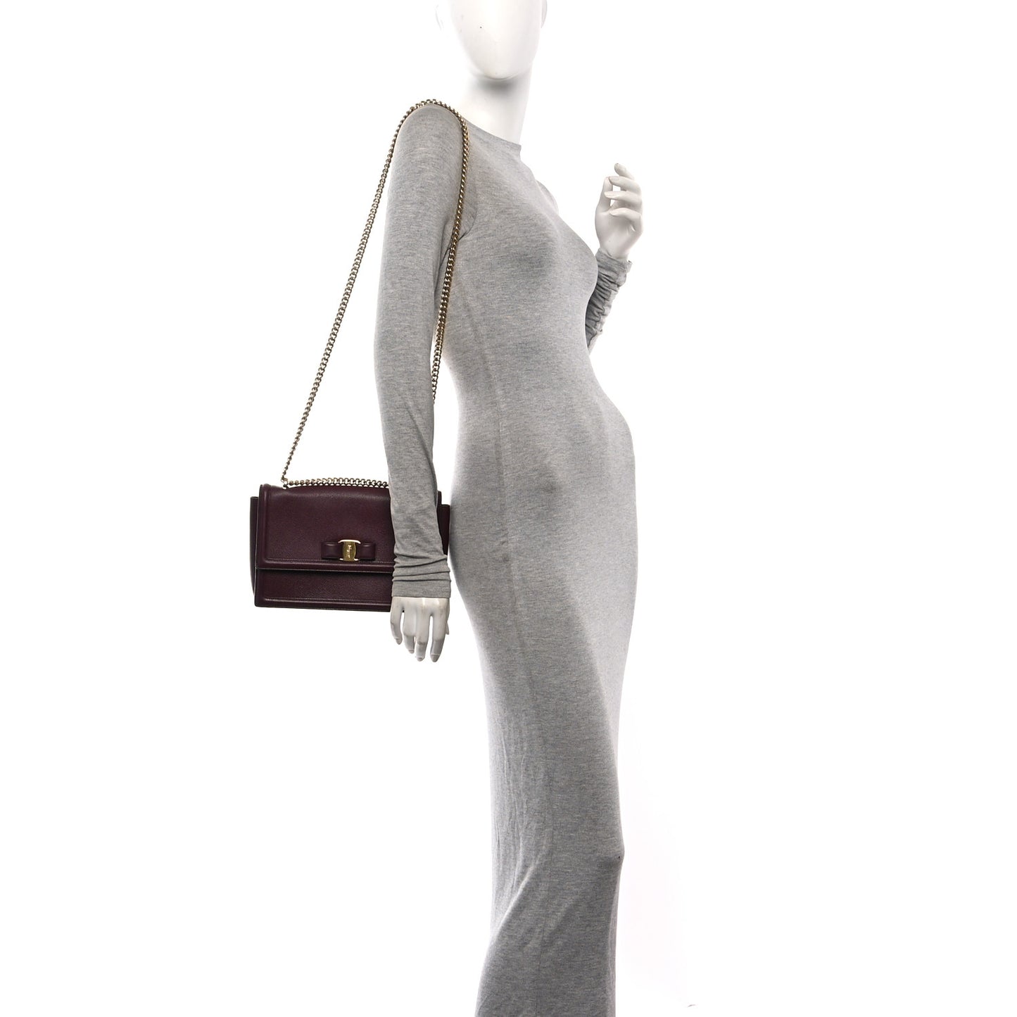 Pebble Calfskin Ginny Vara Bow Shoulder Bag Burgundy