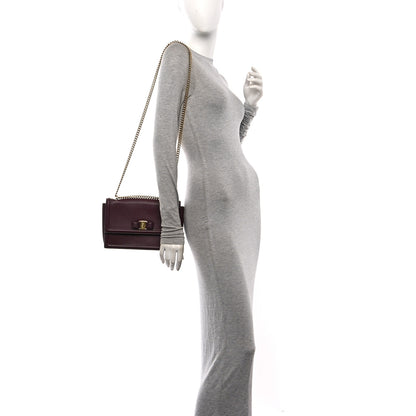 Salvatore Ferragamo Pebble Calfskin Ginny Vara Bow Shoulder Bag Burgundy 2 of 10