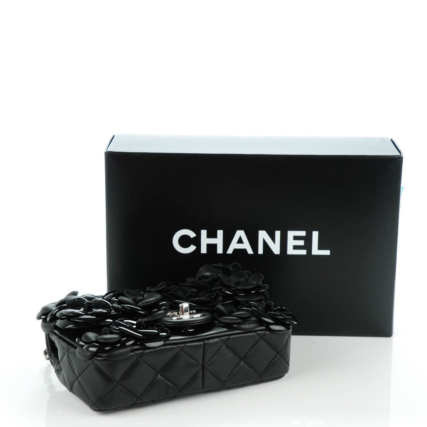 Lambskin Patent Mini Camellia Flap Black