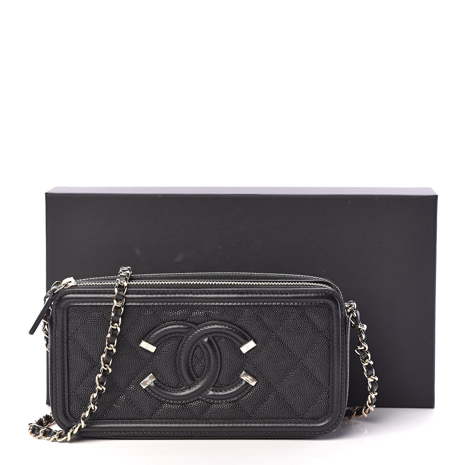 Chanel Caviar Quilted CC Filigree Clutch With Chain Black 14 of 14
