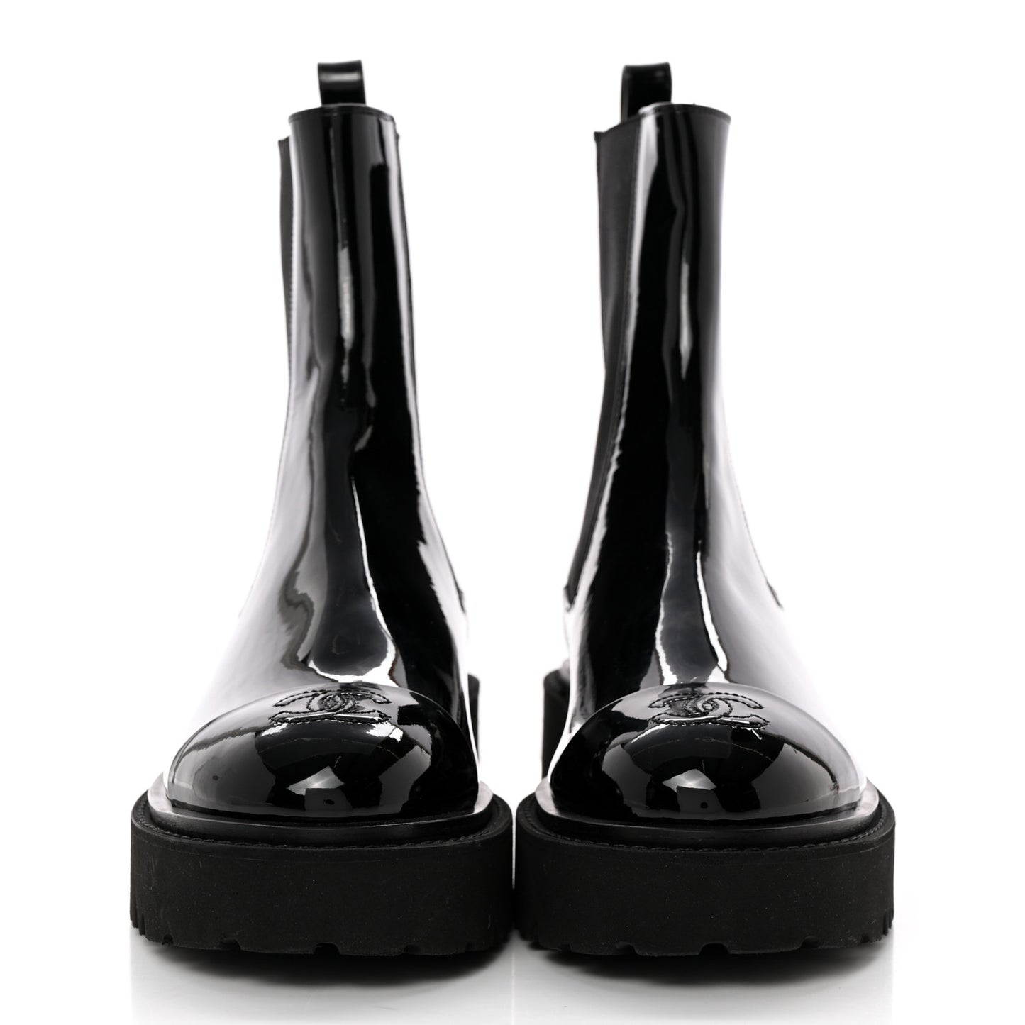 Patent Cap Toe Short Boots 37 Black