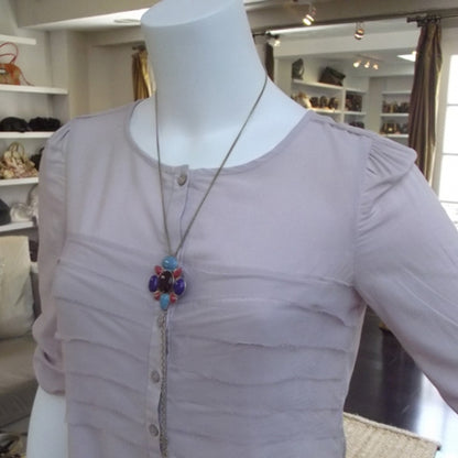 Chanel Enamel Stone Pendant Necklace Gold 2 of 5
