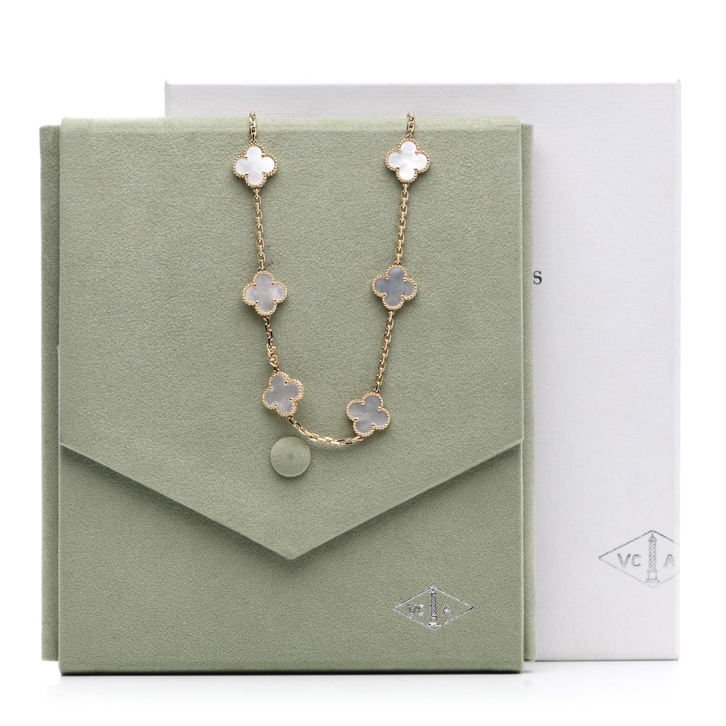 18K Yellow Gold Mother of Pearl 10 Motifs Vintage Alhambra Necklace