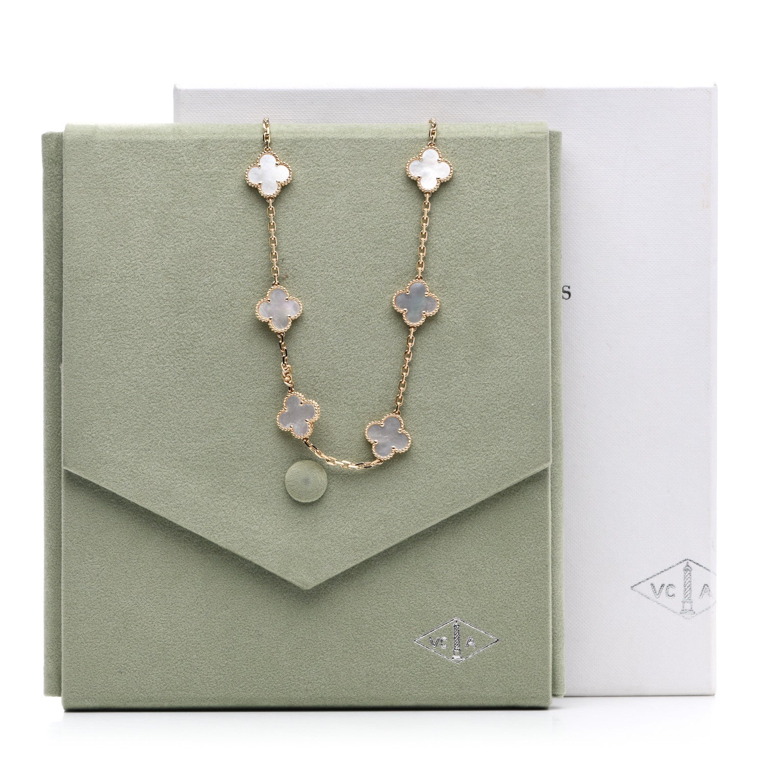 Van Cleef & Arpels 18K Yellow Gold Mother of Pearl 10 Motifs Vintage Alhambra Necklace 6 of 6