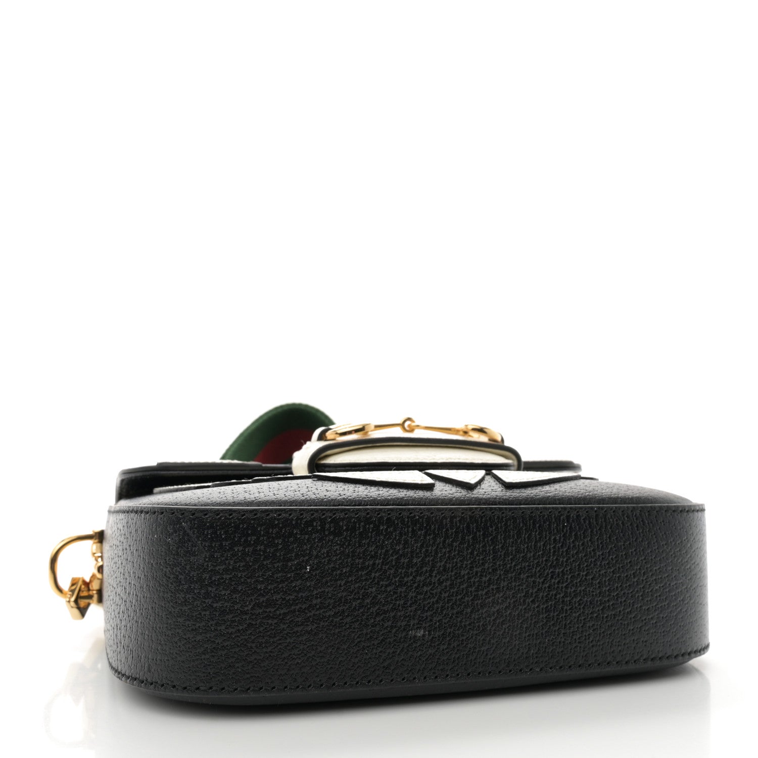 Gucci X ADIDAS Textured Dollar Calfskin Web Trefoil Mini Horsebit 1955 Shoulder Bag Black Off White 4 of 12