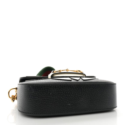 Gucci X ADIDAS Textured Dollar Calfskin Web Trefoil Mini Horsebit 1955 Shoulder Bag Black Off White 4 of 12