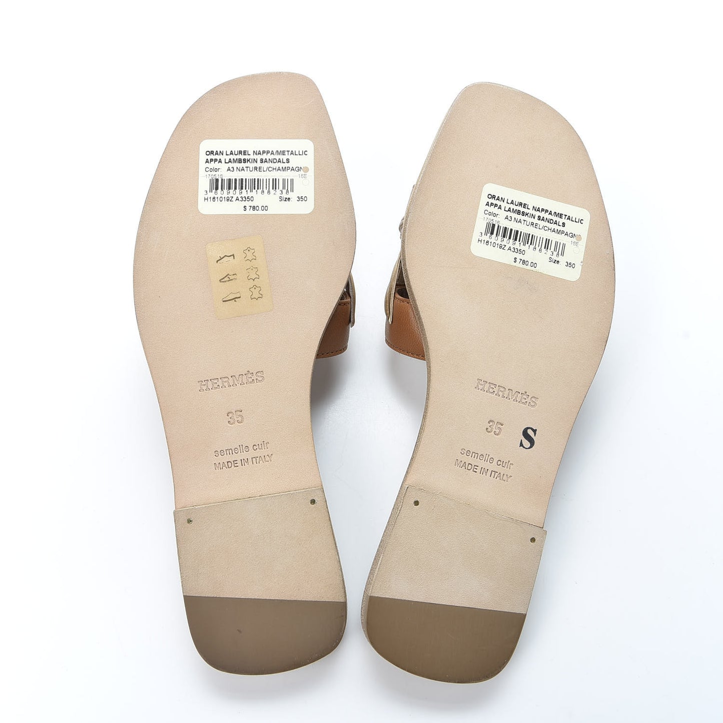 Metallic Lambskin Nappa Laurel Oran Sandals 35 Naturel Champagne