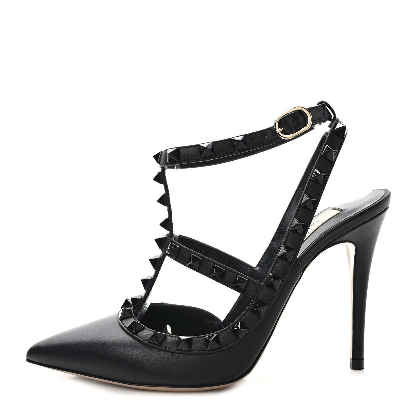 Calfskin Lacquered Monochrome Rockstud Ankle Strap 100mm Pumps 36 Black