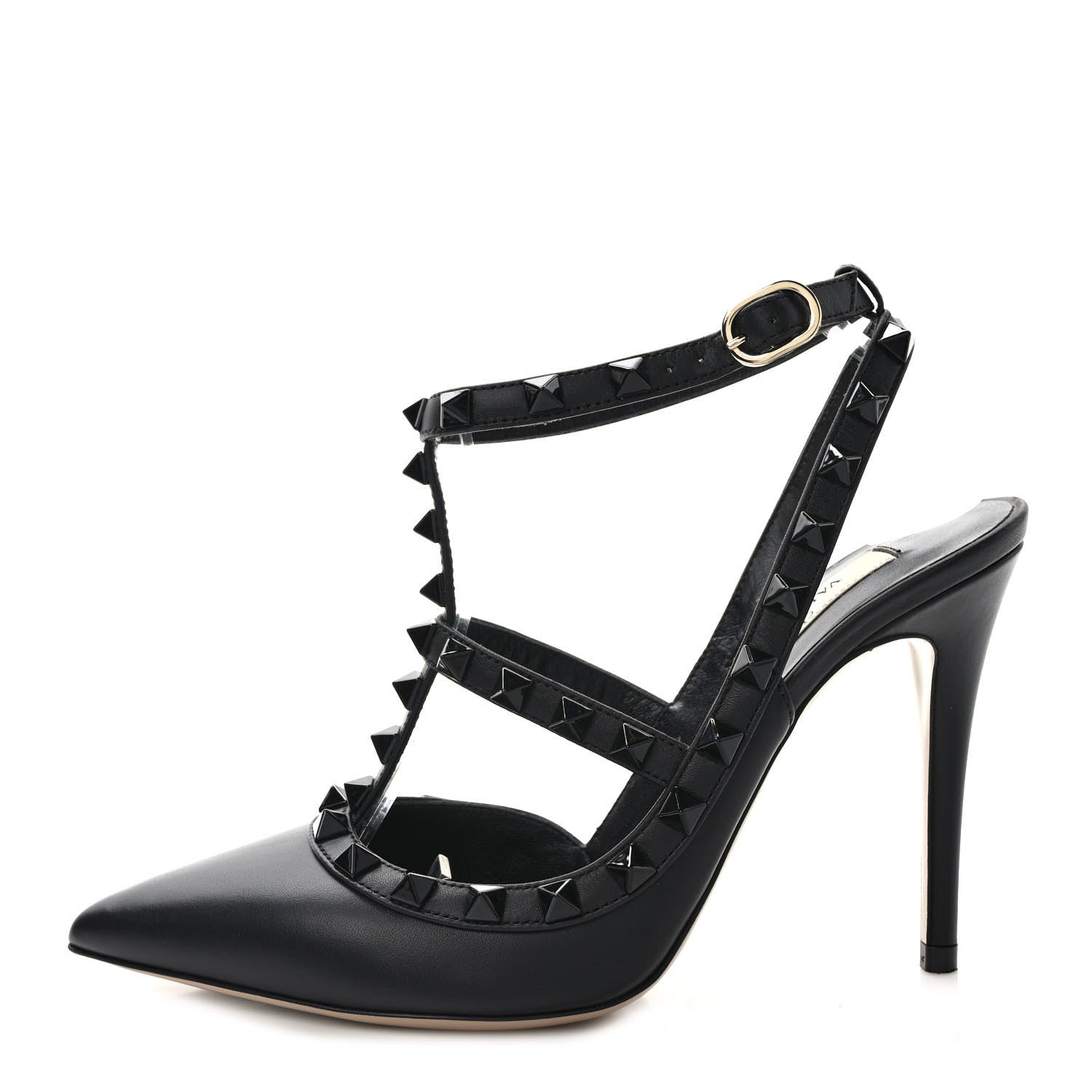 Valentino Garavani Calfskin Lacquered Monochrome Rockstud Ankle Strap 100mm Pumps 36 Black 1 of 9