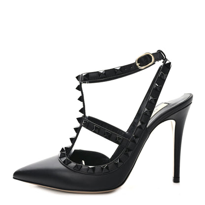 Valentino Garavani Calfskin Lacquered Monochrome Rockstud Ankle Strap 100mm Pumps 36 Black 1 of 9