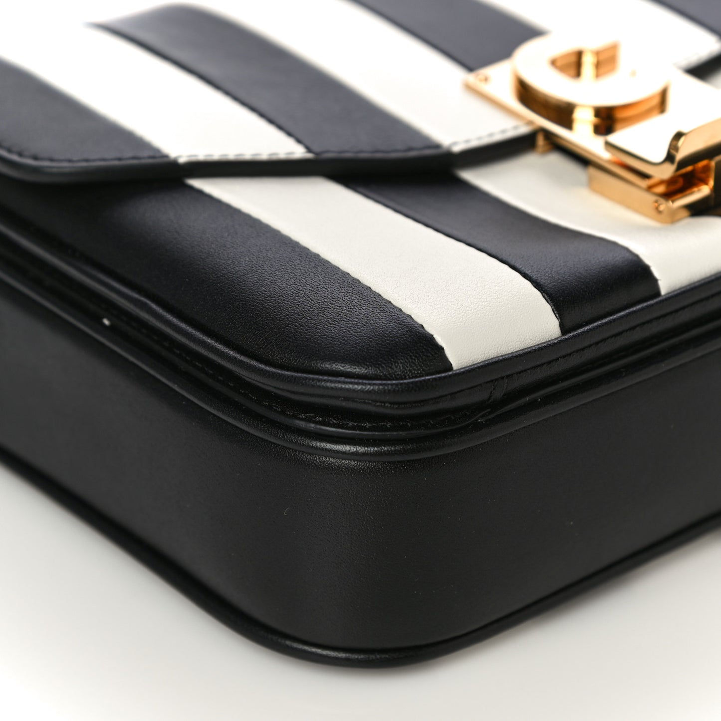 Shiny Calfskin Stripes Small C Bag Black