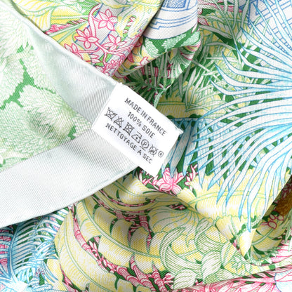 Hermes Silk Twill Faubourg Tropical Scarf 90 Bleu Vert Jaune 5 of 5