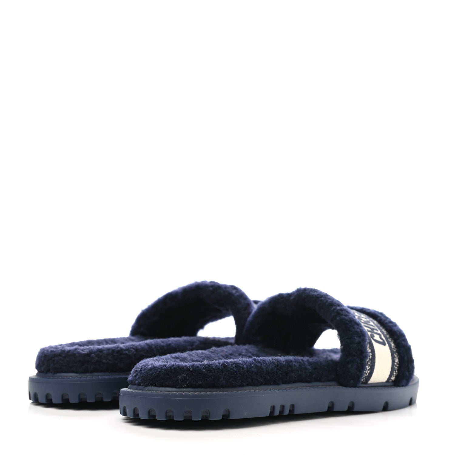 Christian Dior Shearling Canvas Embroidered Dway 10mm Slide Sandals 41 Deep Blue Natural 4 of 8