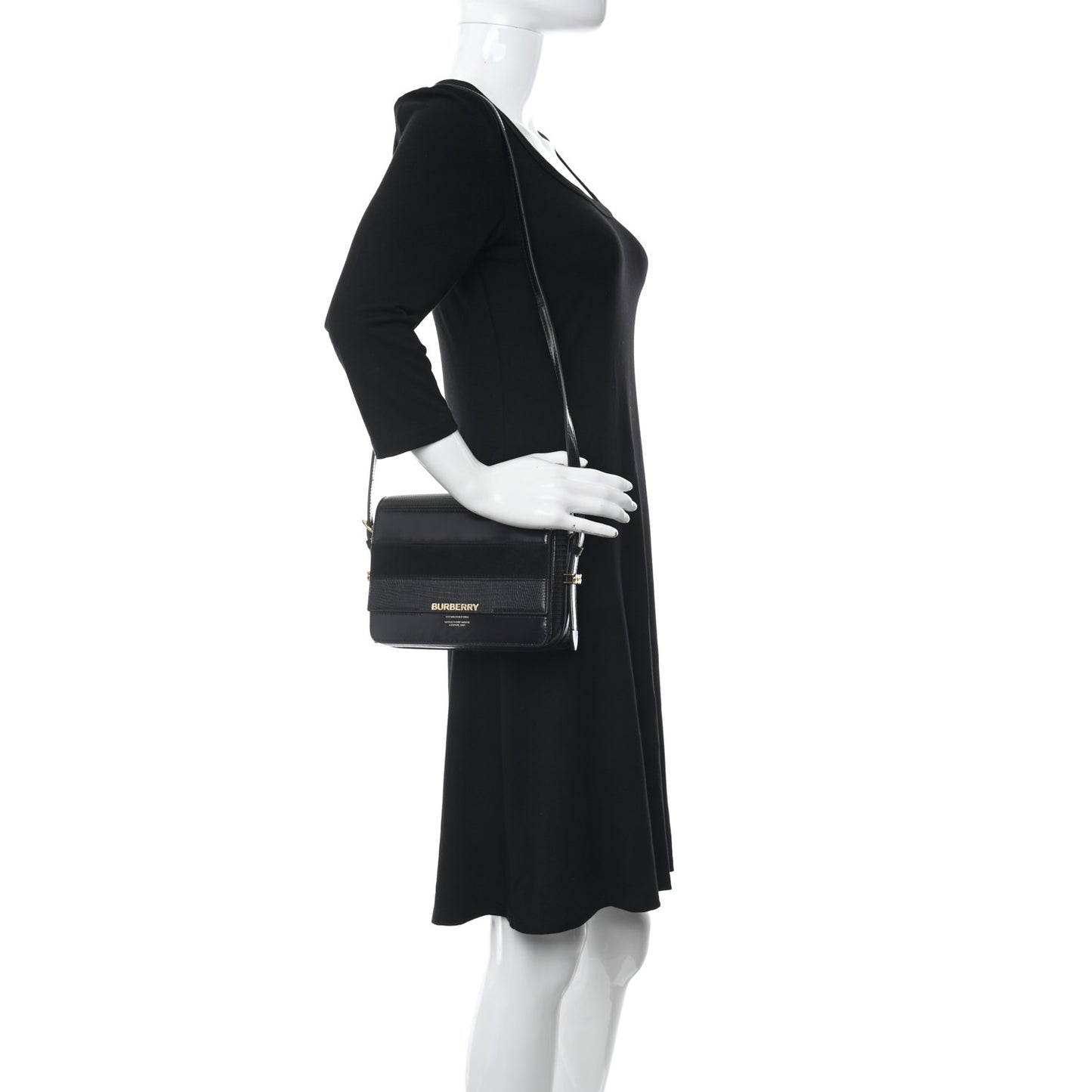 Calfskin Lizard Embossed Two Tone Small Grace Bag Black