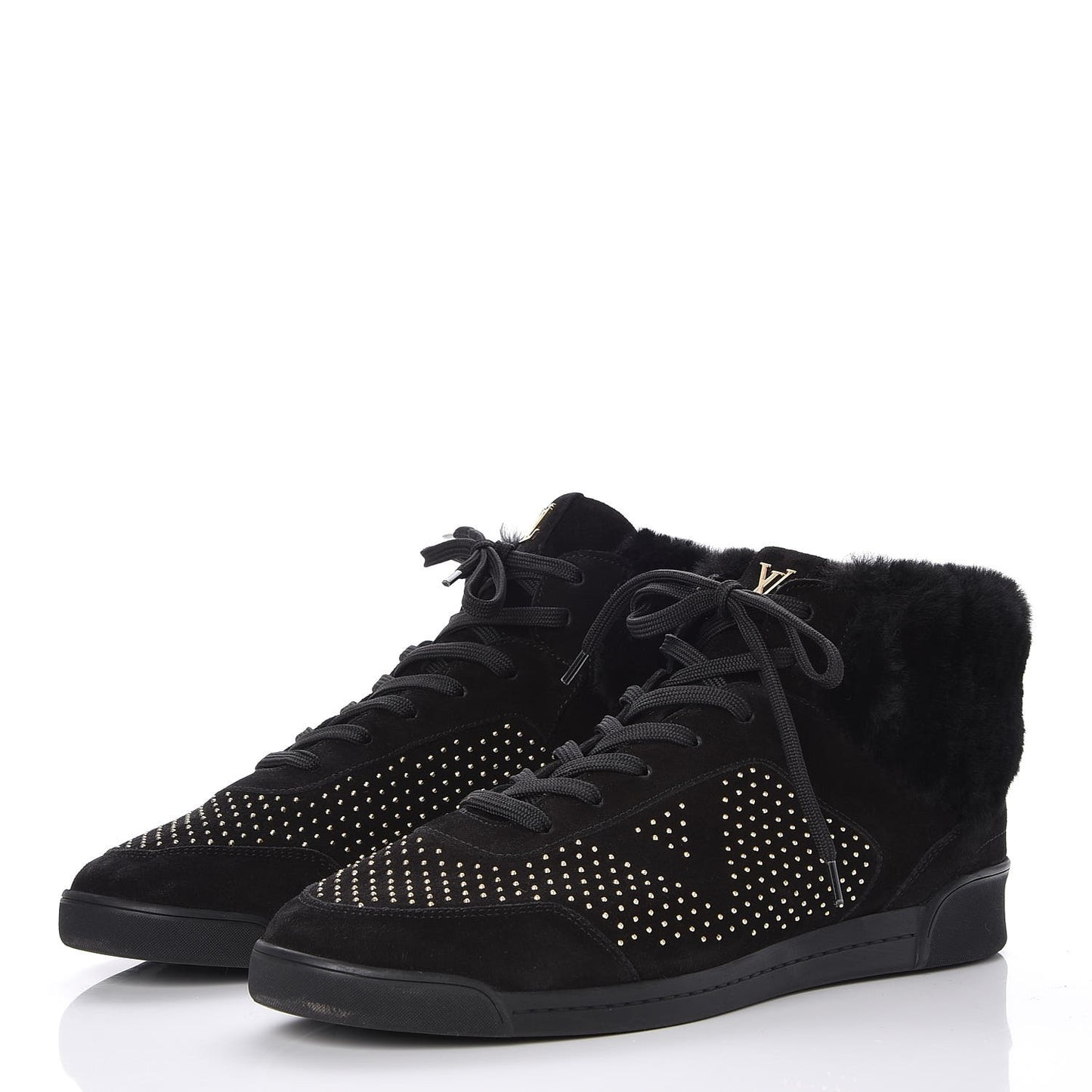 Suede Shearling Studded High Top Sneakers 41 Black