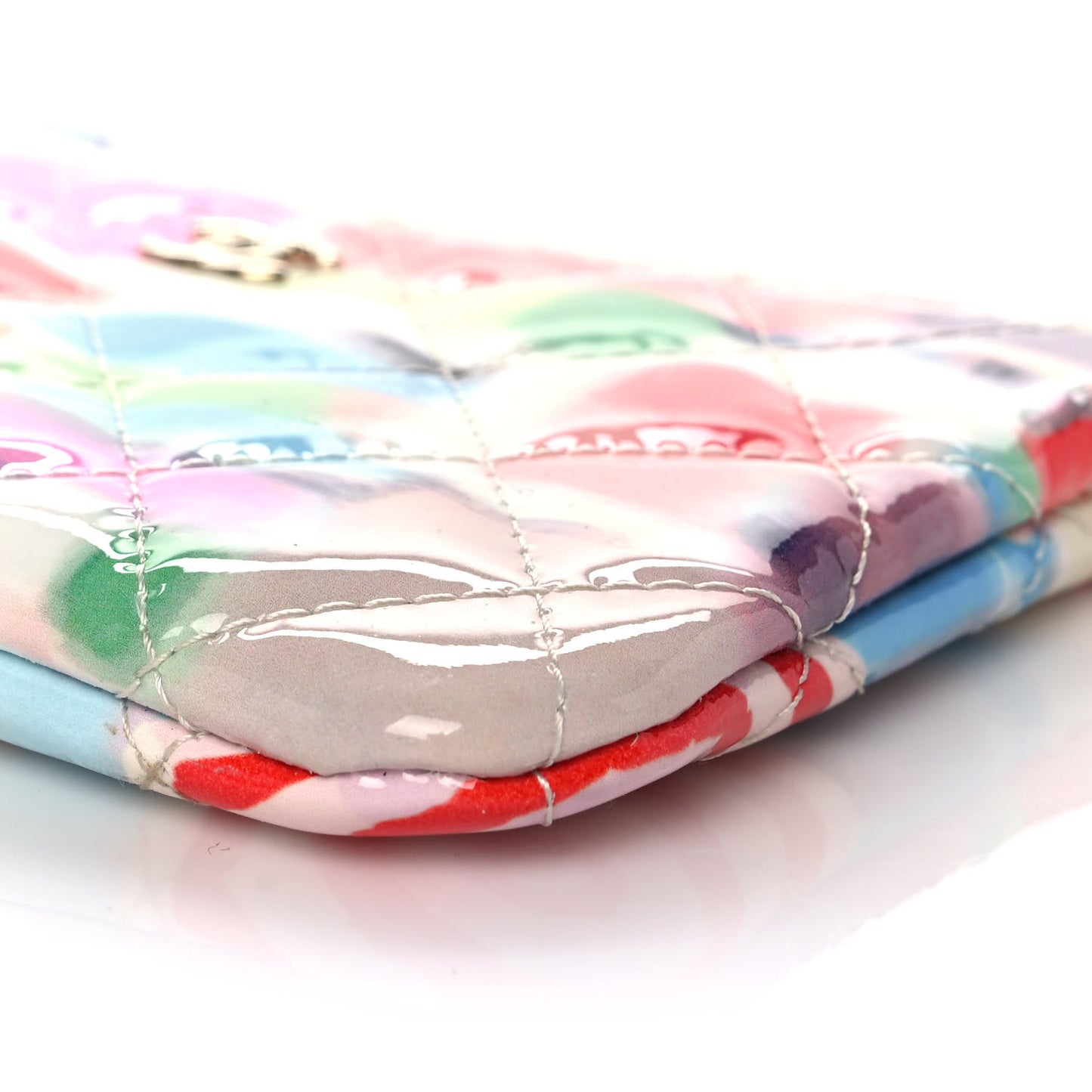 Patent Calfskin Printed Quilted Small Cosmetic Case Multicolor