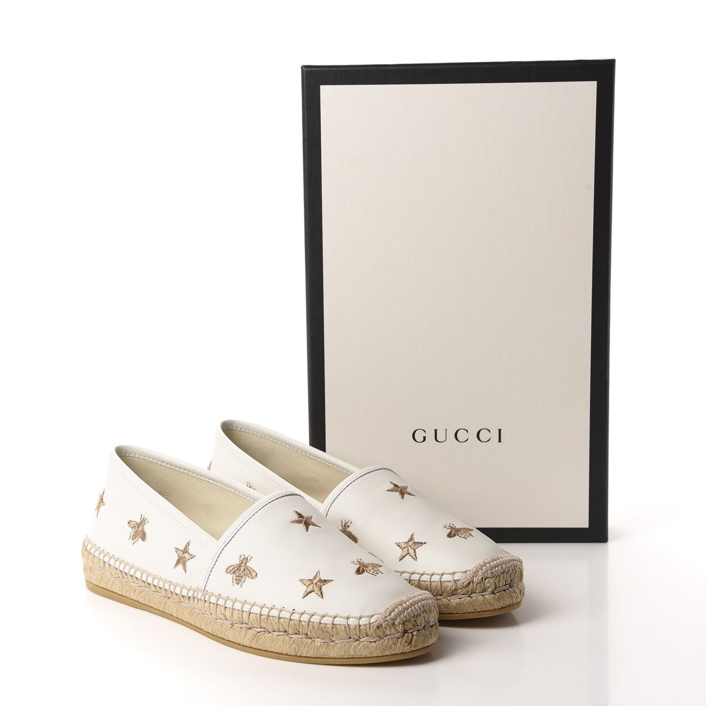 Calfskin Bee Star Embroidered Espadrilles 38 White