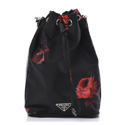 Prada Tessuto Nylon Rose Bucket Bag Black Rosso 1 of 11