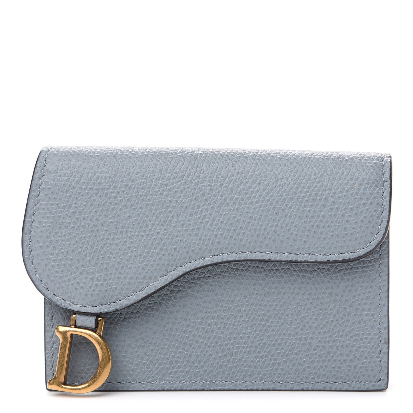 Grained Calfskin Saddle Card Holder Sky Blue