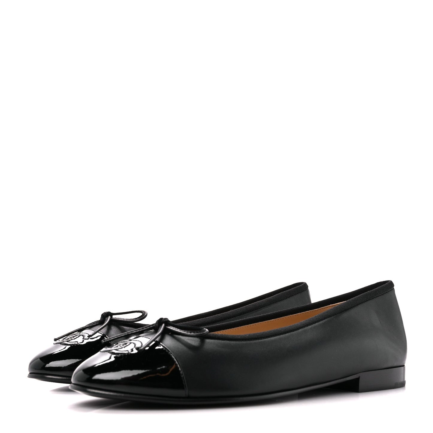 Lambskin Patent Cap Toe CC Ballerina Flats 38.5 Black